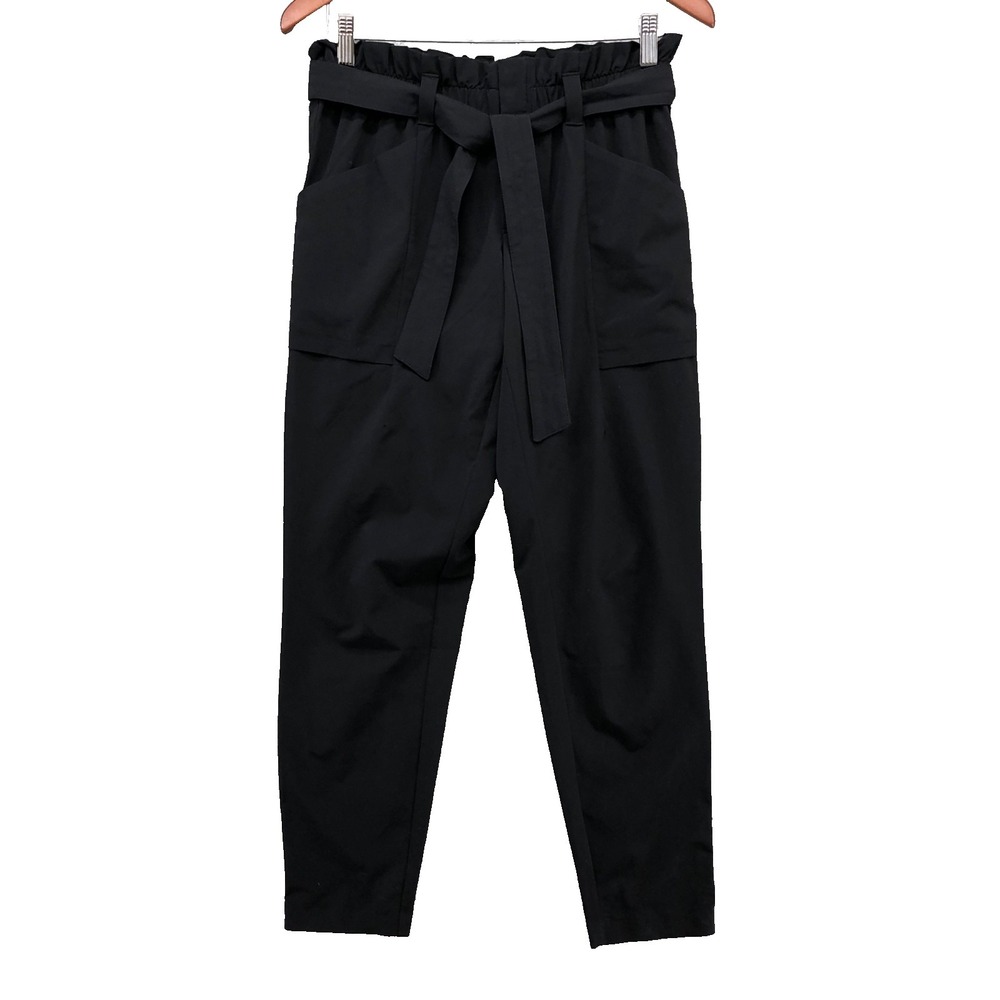 Athleta Paperbag Waist Pants Belted Womens 2 Black Tapered Leg Activewear Casual